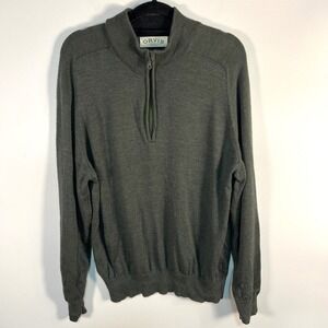 Orvis Mens 100% Merino Wool Quarter Zip Sweater Green Size M Mock Neck *flawed*